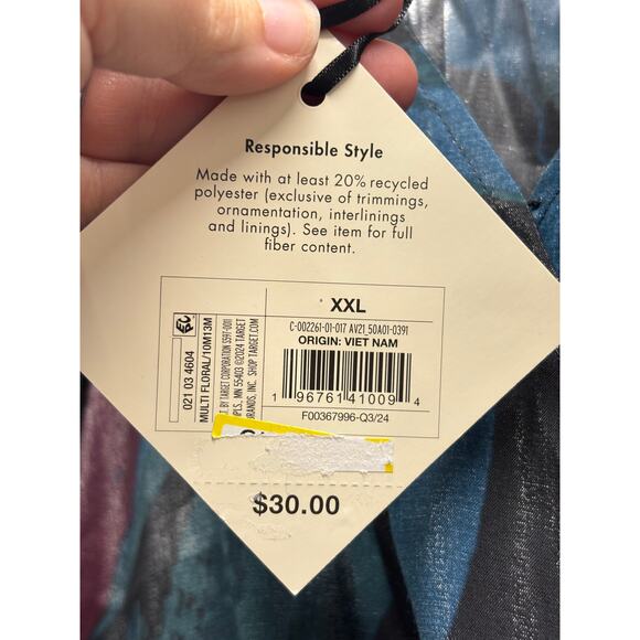 NWT Ava & Viv XXL Blue Purple Abstract Floral Leaf Faux Wrap Long Sleeve Dress - Picture 8 of 8